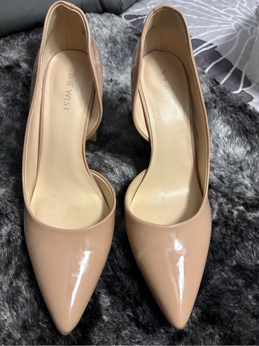 Nine West Beige Patent Pointed-Toe Pumps